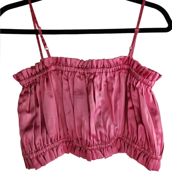 Pink Ruched 100% Silk Crop Top - Picture 4 of 9